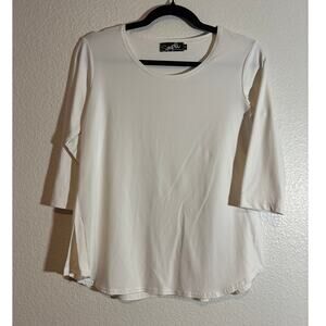 Sympli Women's Size 4 Go To Classic Relax Tee White Stretch 3/4 Sleeves Top